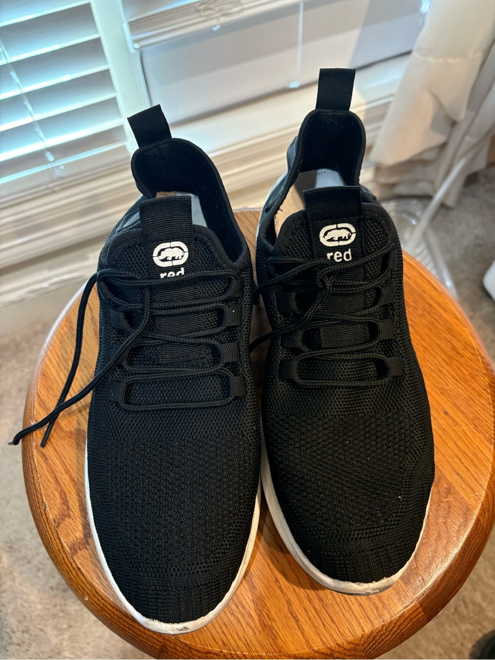 Red Women Black Knit Slip-On Sneakers with White Sole